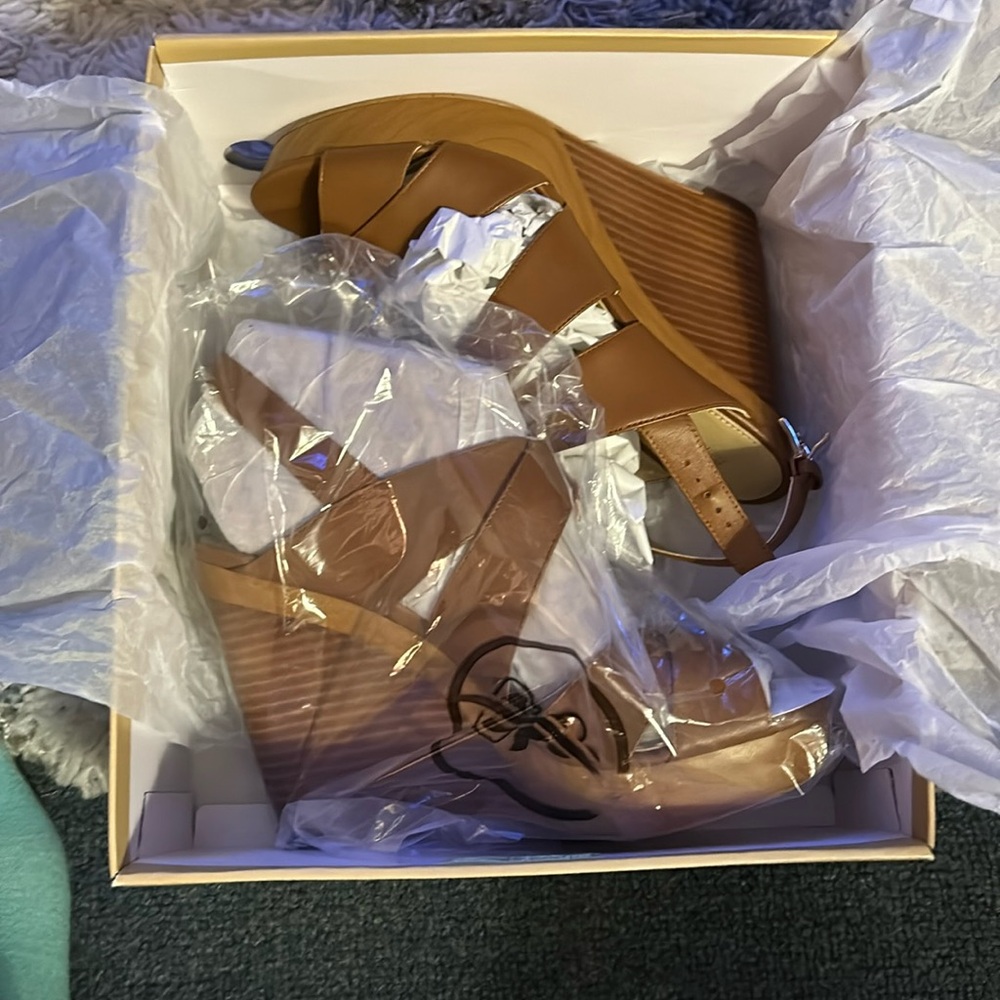 Michael Kors Tan Brown Wedge Sandals